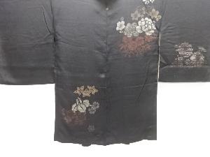 大正ロマン　漆草花模様織り出し一つ紋絵羽織